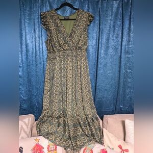 Lane Bryant Green and Gold Maxi Dress